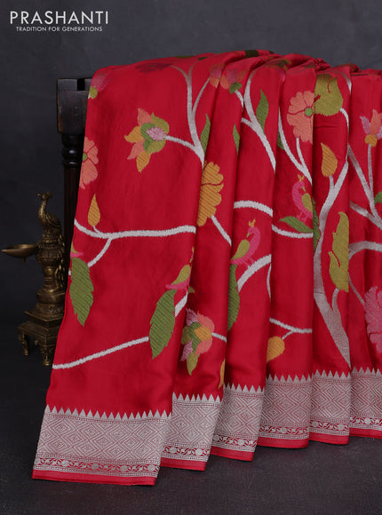 Art mushru silk saree red with allover thread & zari woven jamdhani weaves and zari woven border