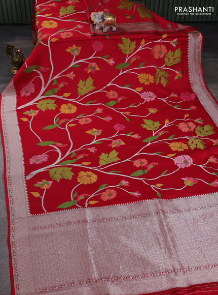 Art mushru silk saree red with allover thread & zari woven jamdhani weaves and zari woven border