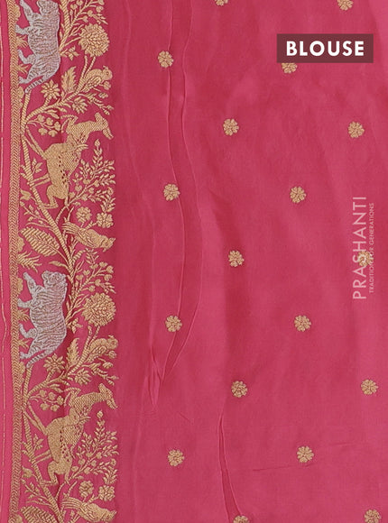 Art mushru silk saree peach pink with silver & gold zari woven buttas and zari woven border