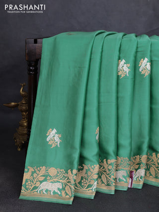 Art mushru silk saree pastel green with silver & gold zari woven buttas and zari woven border