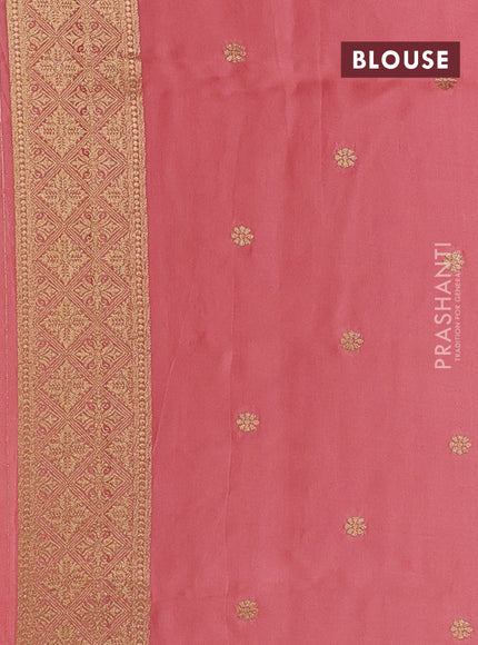 Art mushru silk saree peach shade with zari woven coin buttas and zari woven border