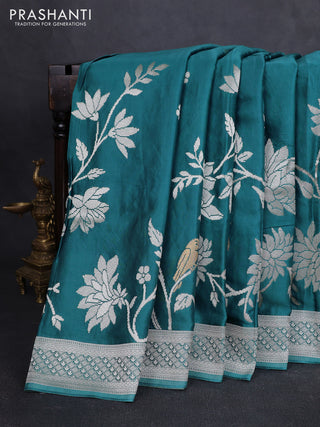 Art mushru silk saree teal blue shade with zari woven buttas and long zari woven border