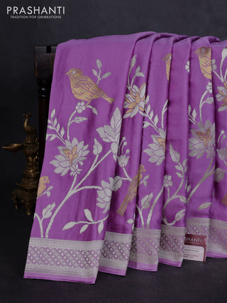 Art mushru silk saree lavender with zari woven buttas and long zari woven border