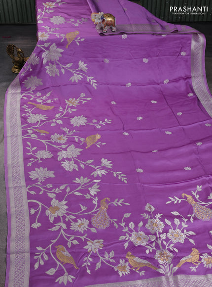Art mushru silk saree lavender with zari woven buttas and long zari woven border