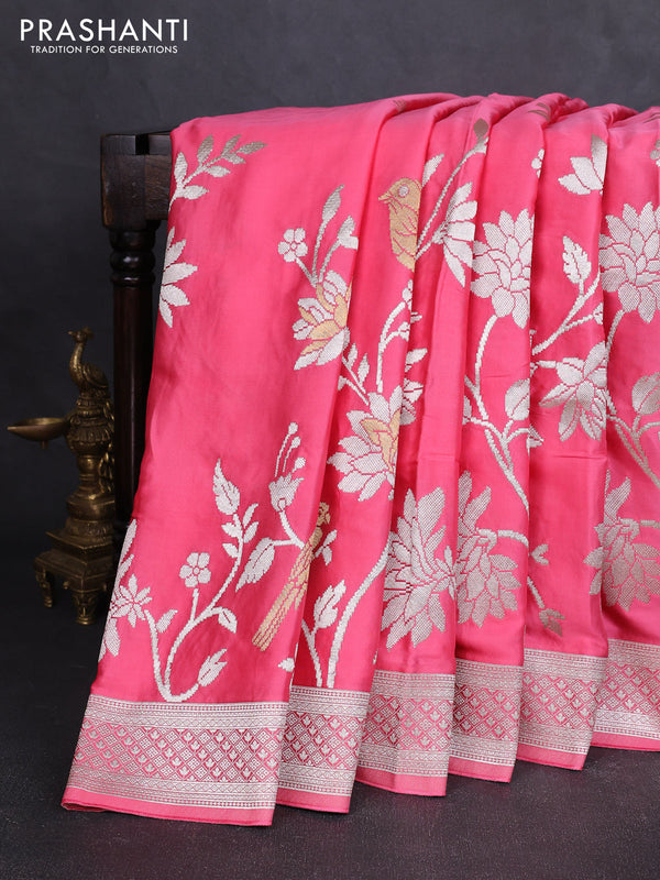Art mushru silk saree peach pink with zari woven buttas and long zari woven border
