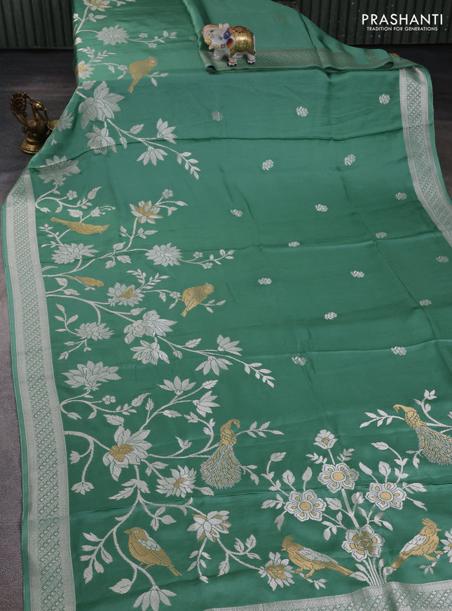 Art mushru silk saree teal green with zari woven buttas and long zari woven border