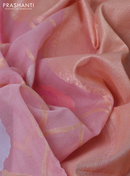 Kora jamdhani silk saree baby pink with allover floral jamdhani weaves and zari woven border