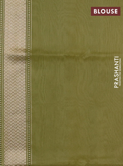 Kora jamdhani silk saree pista green and violet with zari woven buttas and floral design zari woven border