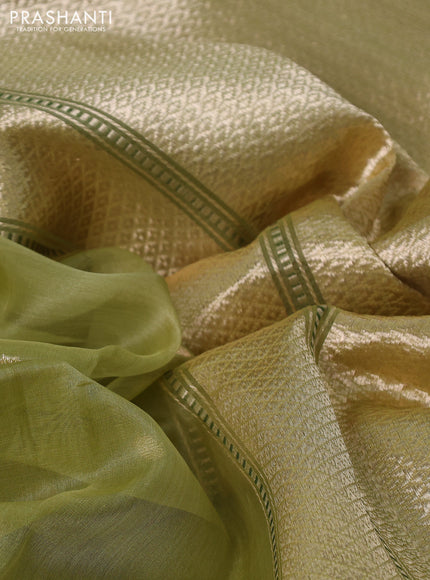 Kora jamdhani silk saree pista green and violet with zari woven buttas and floral design zari woven border