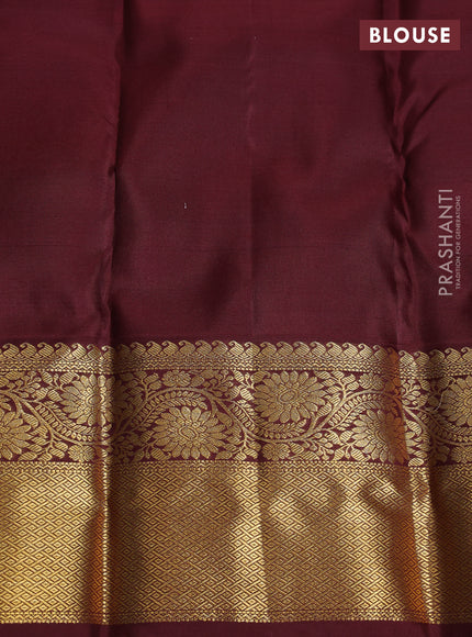 Pure kanchipuram silk saree pista green and maroon with allover zari woven brocade weaves and long rich zari woven border