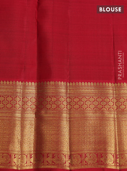 Pure kanchipuram silk saree lotus pink and red with allover zari woven brocade weaves and long rich zari woven border