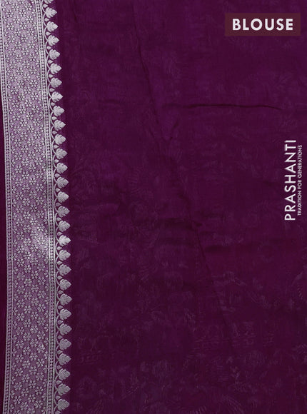Banarasi raw silk saree purple with silver zari woven peacock buttas and silver zari woven border