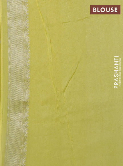 Banarasi raw silk saree yellow with silver zari woven buttas and silver zari woven border