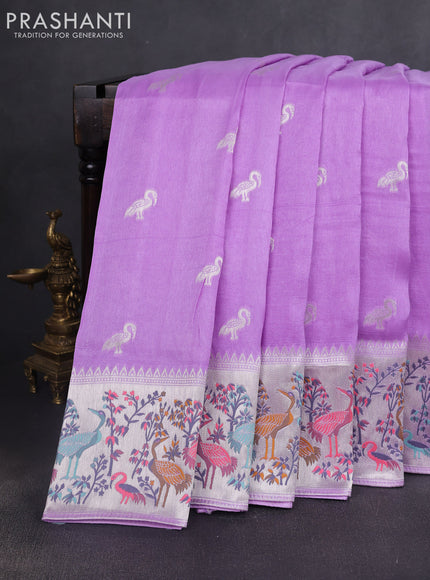 Banarasi raw silk saree lavender with silver zari woven buttas and silver zari woven border