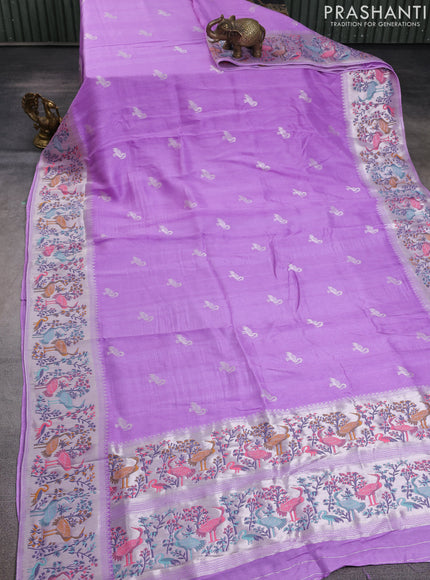 Banarasi raw silk saree lavender with silver zari woven buttas and silver zari woven border