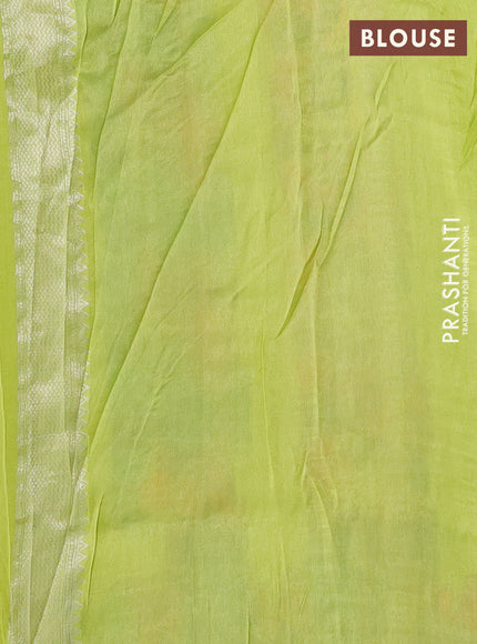 Banarasi raw silk saree fluorescent green with silver zari woven buttas and silver zari woven border