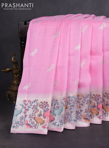 Banarasi raw silk saree light pink with silver zari woven buttas and silver zari woven border