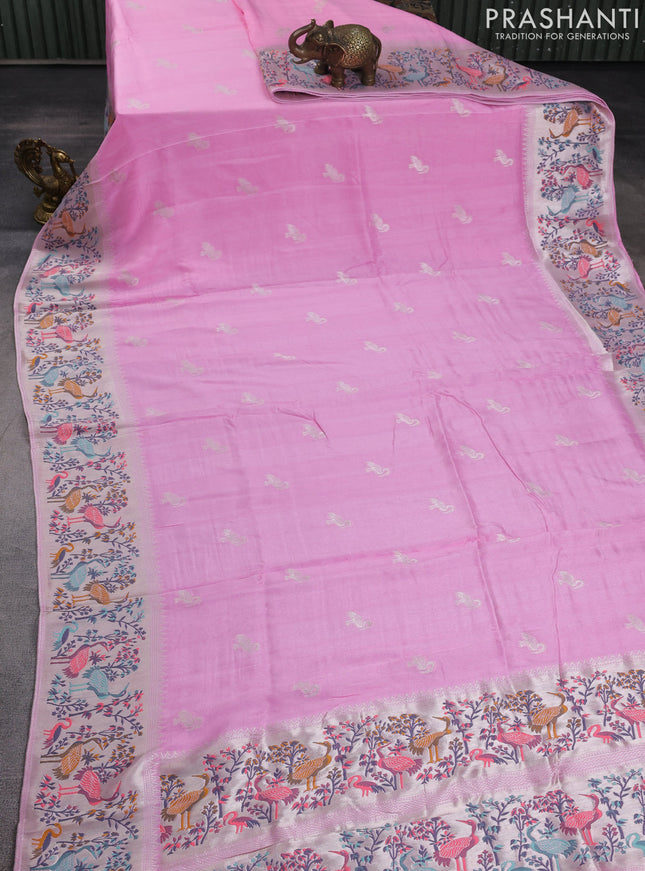 Banarasi raw silk saree light pink with silver zari woven buttas and silver zari woven border