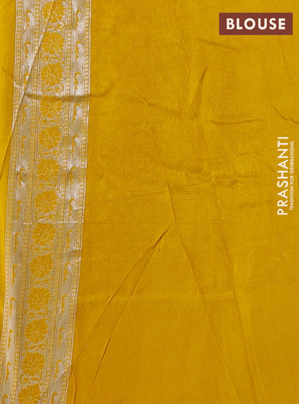 Banarasi raw silk saree yellow with silver zari woven peacock buttas and thread & silver zari woven border