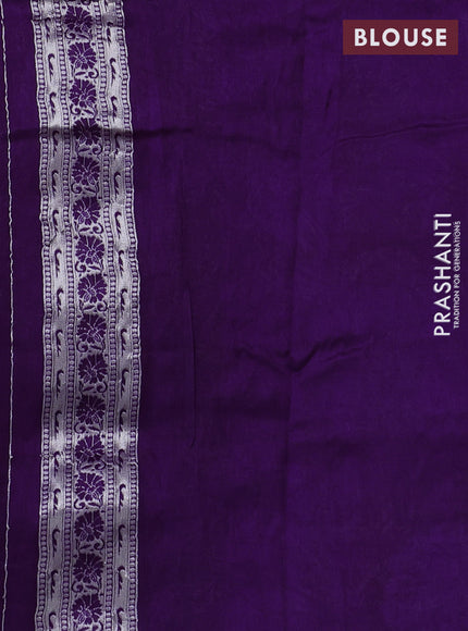 Banarasi raw silk saree violet with silver zari woven peacock buttas and thread & silver zari woven border