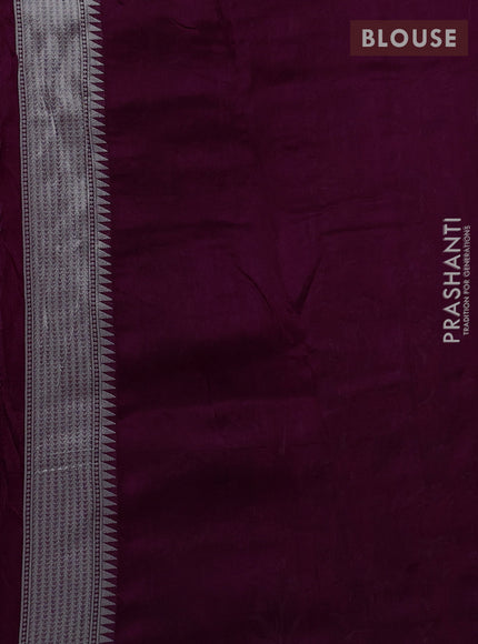 Banarasi raw silk saree wine shade with silver zari woven peacock buttas and thread & silver zari woven border