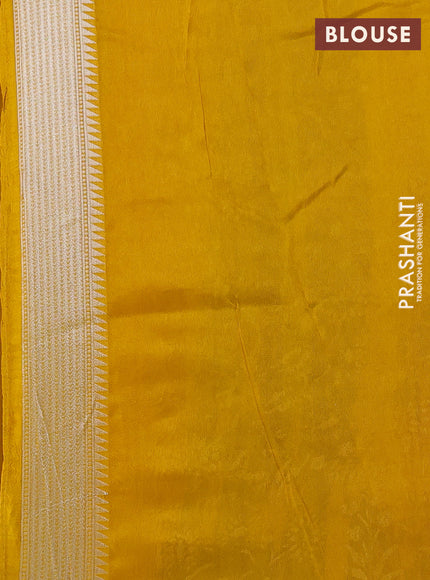 Banarasi raw silk saree yellow with silver zari woven peacock buttas and thread & silver zari woven border