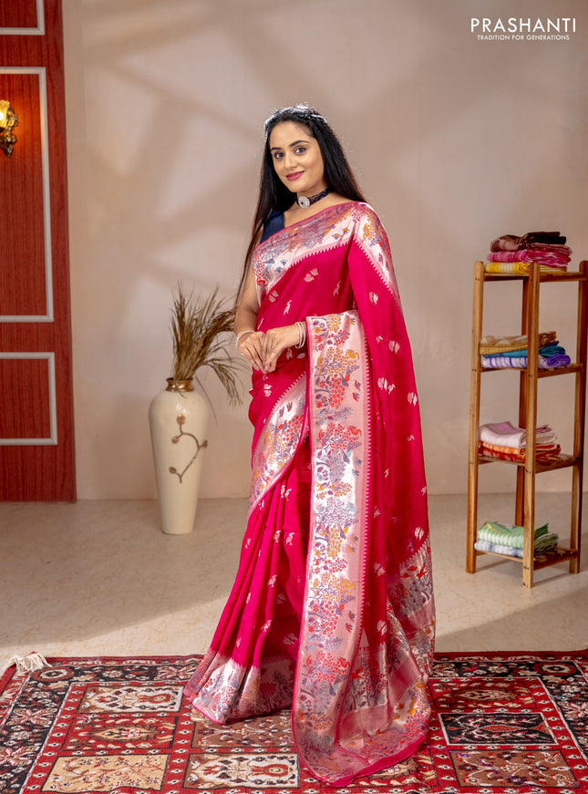 Banarasi raw silk saree red with silver zari woven buttas and silver zari woven border
