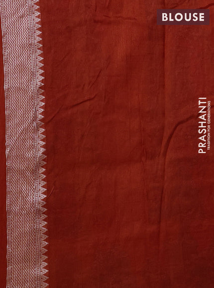 Banarasi raw silk saree orange with silver zari woven buttas and silver zari woven border
