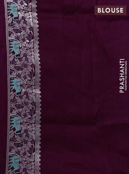 Banarasi raw silk saree purple and deep purple with allover thread & silver zari weaves and elephant design silver zari woven border
