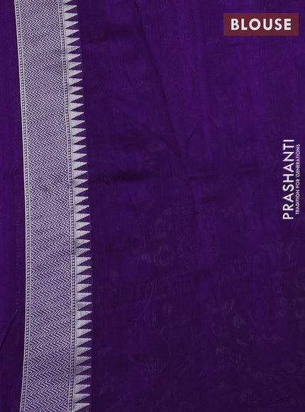 Banarasi raw silk saree violet with silver zari woven peacock buttas and long silver zari woven border