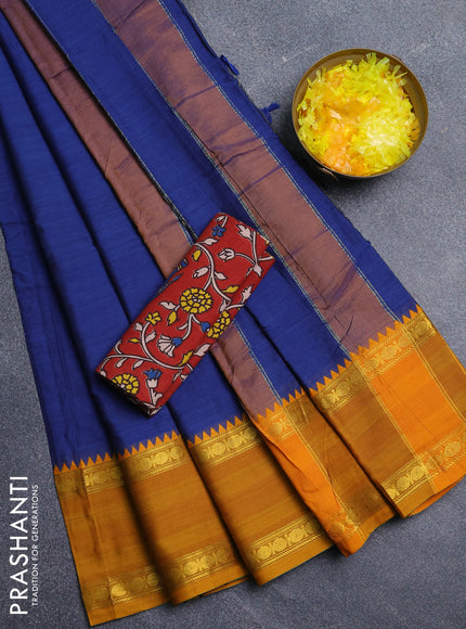 Narayanpet cotton saree peacock blue and maroon with plain body and ganga jamuna border