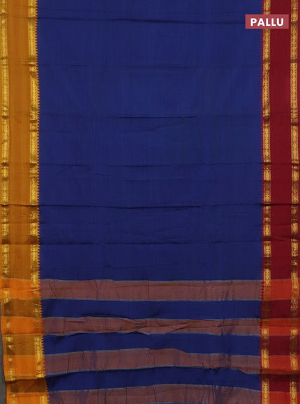 Narayanpet cotton saree peacock blue and maroon with plain body and ganga jamuna border