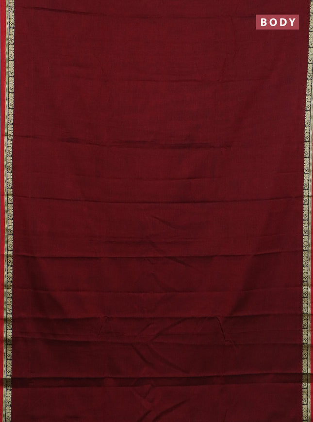 Narayanpet cotton saree deep maroon and blue with plain body and thread woven border