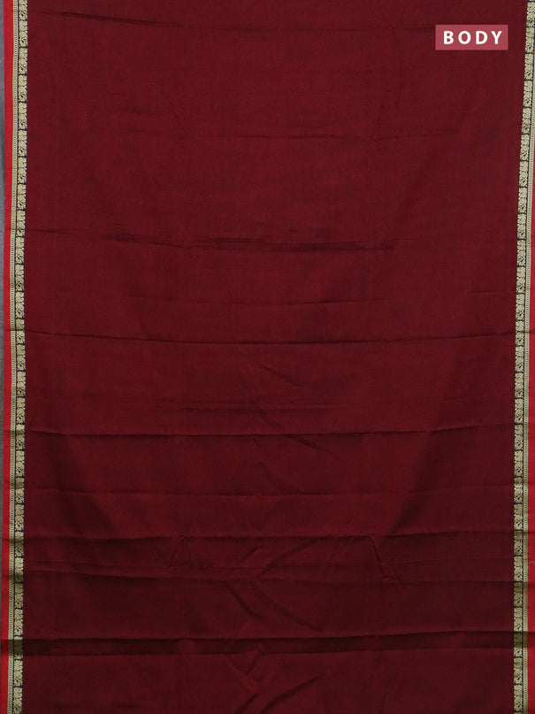 Narayanpet cotton saree deep maroon and blue with plain body and thread woven border