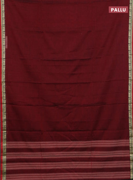 Narayanpet cotton saree deep maroon and blue with plain body and thread woven border