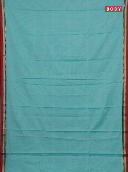 Narayanpet cotton saree teal green and maroon with plain body and thread woven border