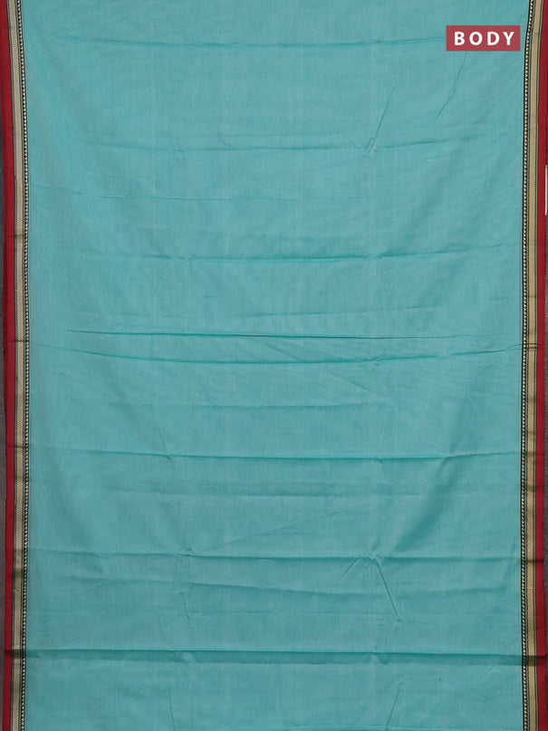 Narayanpet cotton saree teal green and maroon with plain body and thread woven border
