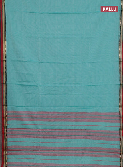 Narayanpet cotton saree teal green and maroon with plain body and thread woven border