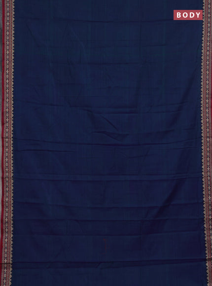Narayanpet cotton saree dual shade of bluish green and yellow with plain body and thread woven border