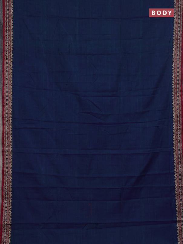 Narayanpet cotton saree dual shade of bluish green and yellow with plain body and thread woven border