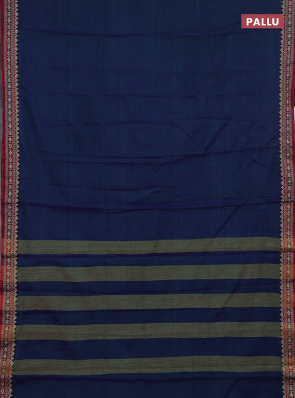 Narayanpet cotton saree dual shade of bluish green and yellow with plain body and thread woven border