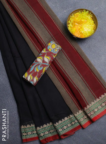Narayanpet cotton saree coffee brown and maroon with plain body and thread woven border