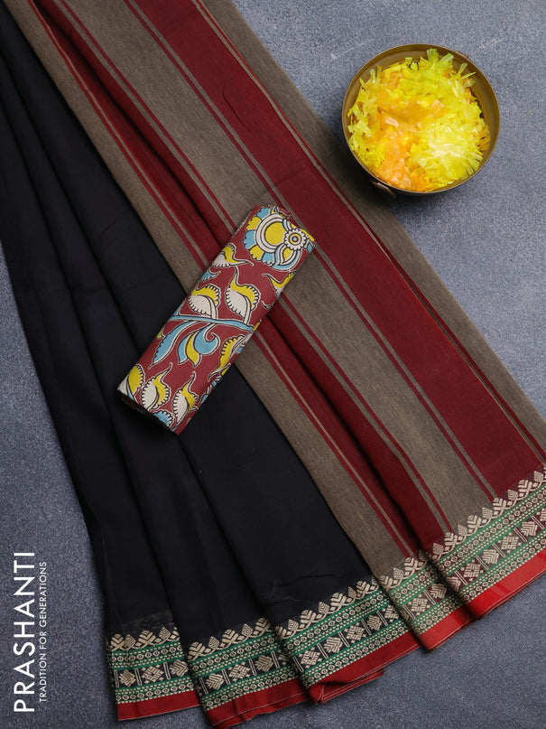 Narayanpet cotton saree coffee brown and maroon with plain body and thread woven border