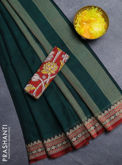 Narayanpet cotton saree bottle green and maroon with plain body and thread woven border