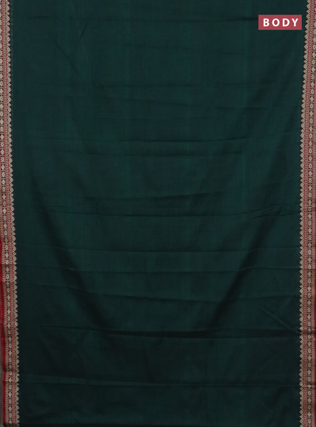 Narayanpet cotton saree bottle green and maroon with plain body and thread woven border