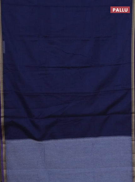 Narayanpet cotton saree navy blue and beige with plain body and thread woven border