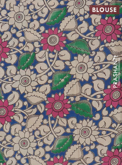 Narayanpet cotton saree navy blue and beige with plain body and thread woven border