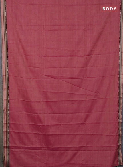 Narayanpet cotton saree dual shade of pink and light green with plain body and thread woven border