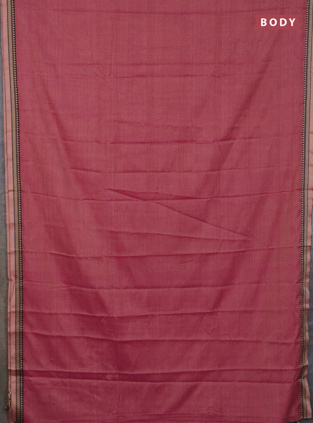Narayanpet cotton saree dual shade of pink and light green with plain body and thread woven border