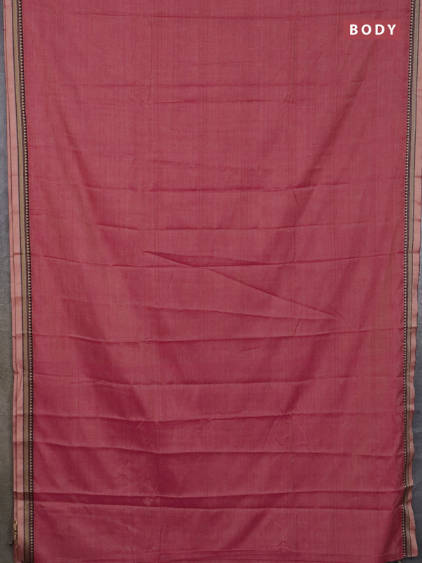 Narayanpet cotton saree dual shade of pink and light green with plain body and thread woven border